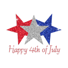 Glittering White Blue Red Stars Happy 4th of July Iron on Rhinestone Transfer Motif