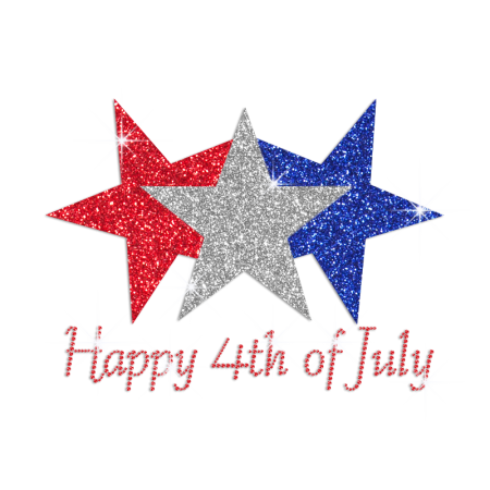 Glittering White Blue Red Stars Happy 4th of July Iron on Rhinestone Transfer Motif