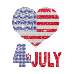 Love 4th of July Iron on Rhinestone Glitter Transfer Motif