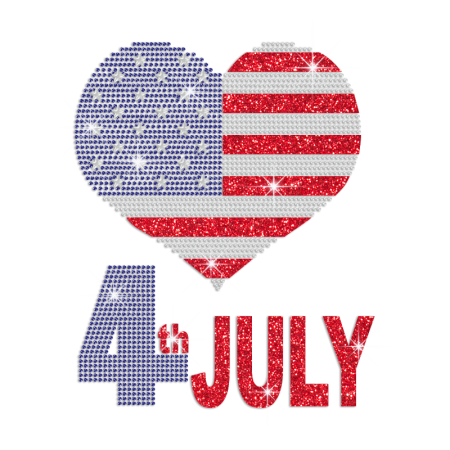 Love 4th of July Iron on Rhinestone Glitter Transfer Motif