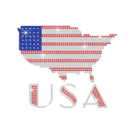 American Map with Bling USA Iron on Glitter Rhinestone Transfer Motif