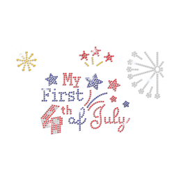 My First 4th of July with Fireworks Iron on Rhinestone Transfer Motif