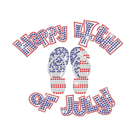 Happy 4th of July And Bling Slippers Iron on Rhinestone Transfer Motif