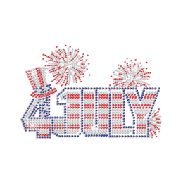 Bling 4th of July with A Hat Fireworks Iron on Rhinestone Transfer Motif