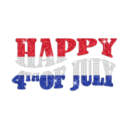 Wholesale Happy Fourth of July Iron on Glitter Rhinestone Transfer Motif