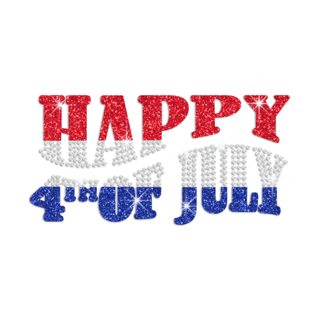 Wholesale Happy Fourth of July Iron on Glitter Rhinestone Transfer Motif