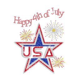 Happy 4th of July with A Glittering Star Iron on Rhinestone Transfer Motif