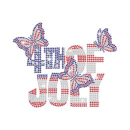 4th of July with American Flag Butterfly Iron on Rhinestone Transfer Decal