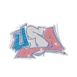 Blue Crytal And Red USA Iron on Glitter Rhinestone Transfer Decal