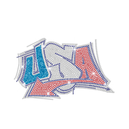 Blue Crytal And Red USA Iron on Glitter Rhinestone Transfer Decal