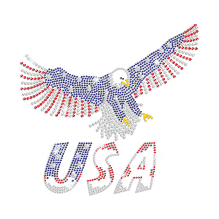 Flying Eagle Bling USA Iron on Rhinestone Transfer Decal