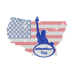 American Flag Map And Glittering Statue of Liberty Rhinestone Iron On
