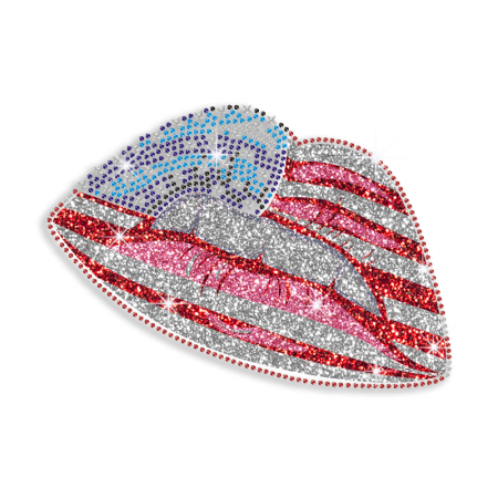 USA Flag Motif Lips Hotfix Diamante Transfer
