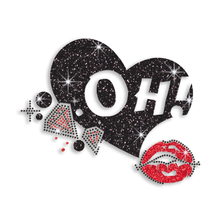 OH! Kiss & Heart & Diamonds Iron-on Rhinestone Transfer