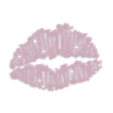 Light Pink Lips & Kiss Iron on Rhinestone Transfer