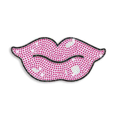 Rose Pink Kiss & Lips Iron-on Rhinestone Transfer