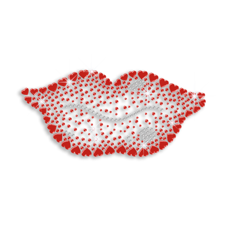 Lips by Hearts Nailhead Iron-on Rhinestone Transfer