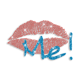 Shimmery Kiss Me with Lips Iron-on Rhinestone Transfer
