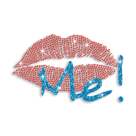 Shimmery Kiss Me with Lips Iron-on Rhinestone Transfer