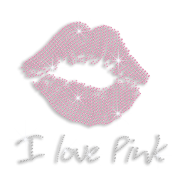 I Love Pink & Kiss Iron on Rhinestone Transfer