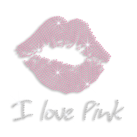 I Love Pink & Kiss Iron on Rhinestone Transfer