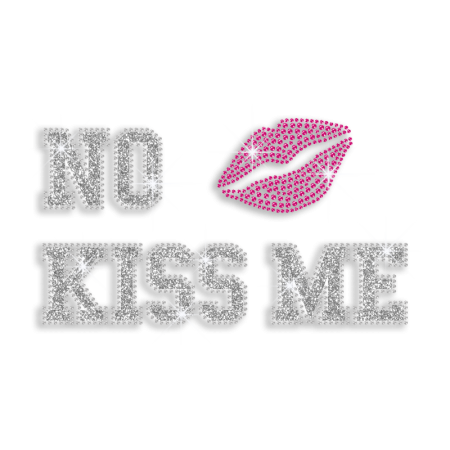 NO KISS ME with Lips Iron-on Glitter Diamante Transfer