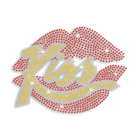 Red Lips & Yellow Kiss Iron-on Rhinestone Transfer