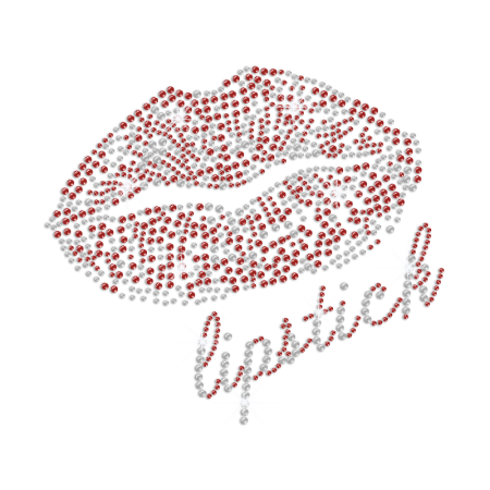 Dark Ruby Rhinestone Lipstick Iron on Transfer Design