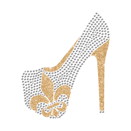 Hot Shinning Rhinestone Fleur De Lis Pattern High Heels Iron on Transfer Design for Clothes