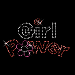 Best Custom Sparkling Red and Pink Rhinestone Girl Power Iron on Transfer Motif for Clothes