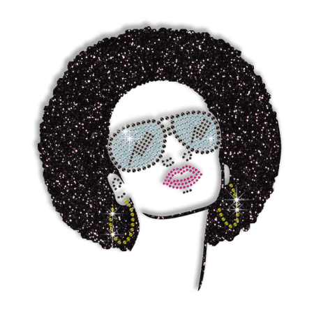 Sparkling Gorgeous Afro Lady Hotfix Bling Motif for Shirts