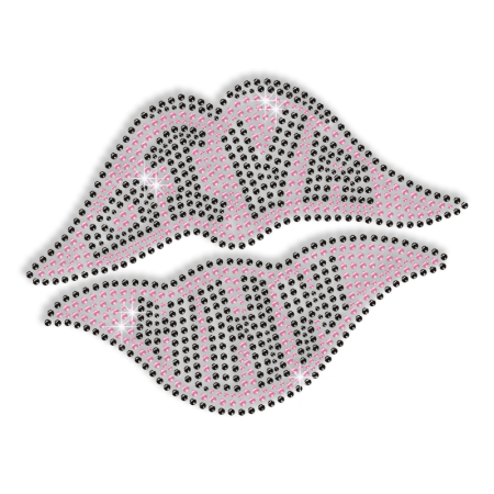 Pink Diva Lips Iron on Rhinestone Motif