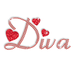 Shining Red Diva and Hearts Bling Iron on Pattern