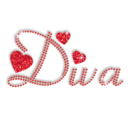 Shining Red Diva and Hearts Bling Iron on Pattern