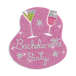 Pink Bachelorette Party & Wine Iron-on Rhinestone Transfer