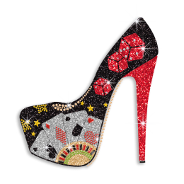 Sexy Lady\'s High Heel & Casino Iron-on Glitter Rhinestone Transfer