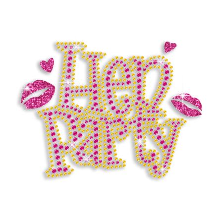 Pink Hen Party Iron-on Glitter Rhinestone Transfer Design