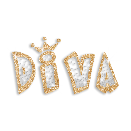 Customizable Diva in Crown Iron-on Glitter Rhinestone Transfer