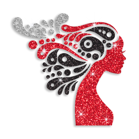 Red Pretty Lady Bust Glitter Hotfix Iron-on Transfer