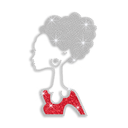 Skinny Afro Lady Iron on Glitter Rhinestone Transfer