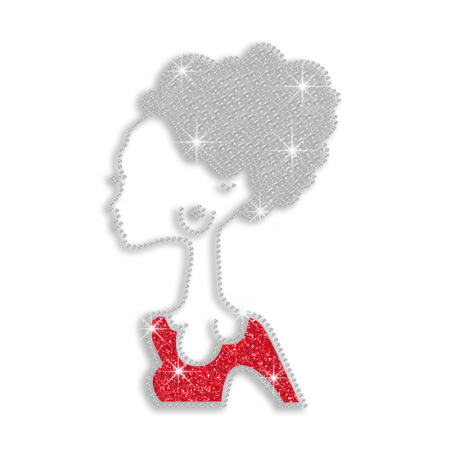 Skinny Afro Lady Iron on Glitter Rhinestone Transfer