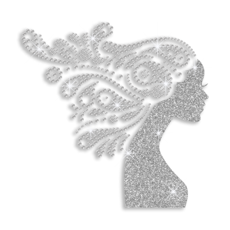 Bling Lady Pretty Hair Decoration Iron on Rhinestone Transfer