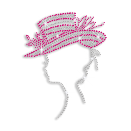 Pretty Lady in Pink Hat Hot-fix Rhinestone Transfer