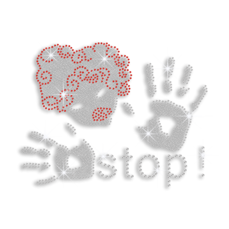 Bling Lady Saying Stop Iron-on Rhinestone Transfer