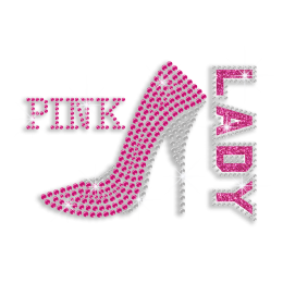 Pink Lady Love High Heel Iron-on Rhinestone Transfer