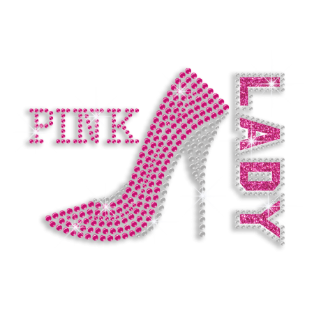 Pink Lady Love High Heel Iron-on Rhinestone Transfer