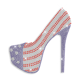 Magic Show High Heels in Patriotic Colors Iron-on Rhinestone Transfer