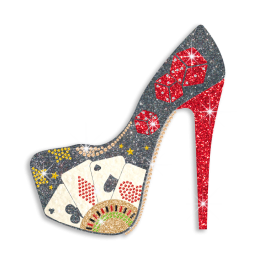 Magic Show Casino Lady\'s High Heels with Cards & Dice Iron on Transfer