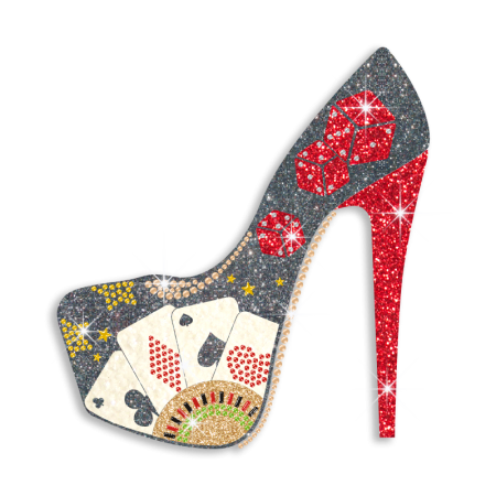 Magic Show Casino Lady's High Heels with Cards & Dice Iron on Transfer