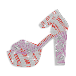 Magic Show Fashionable High Heel with Stars Iron-on Rhinestone Transfer